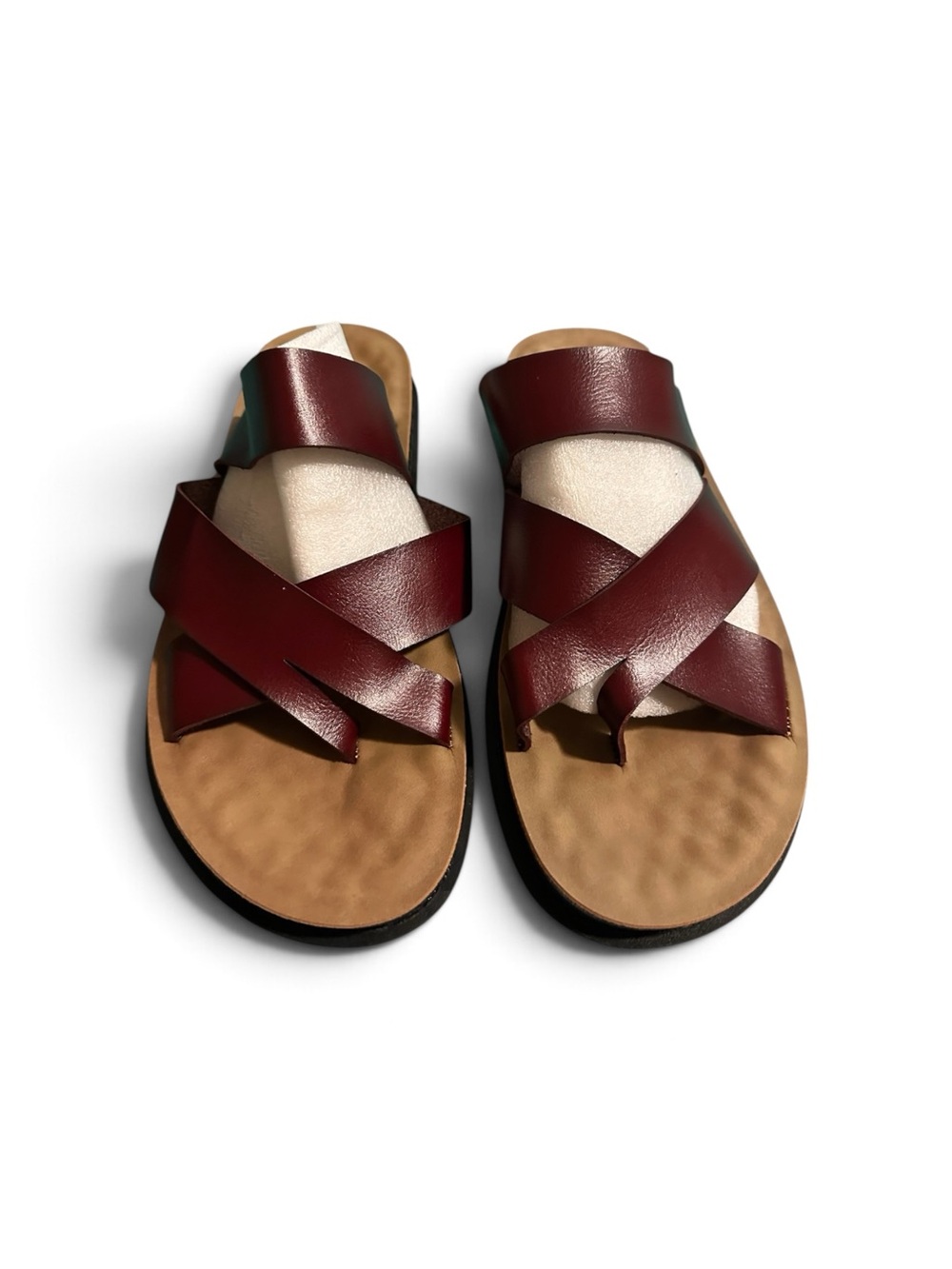 Burgundy Cross Strap Toe Loop Sandals EU 43